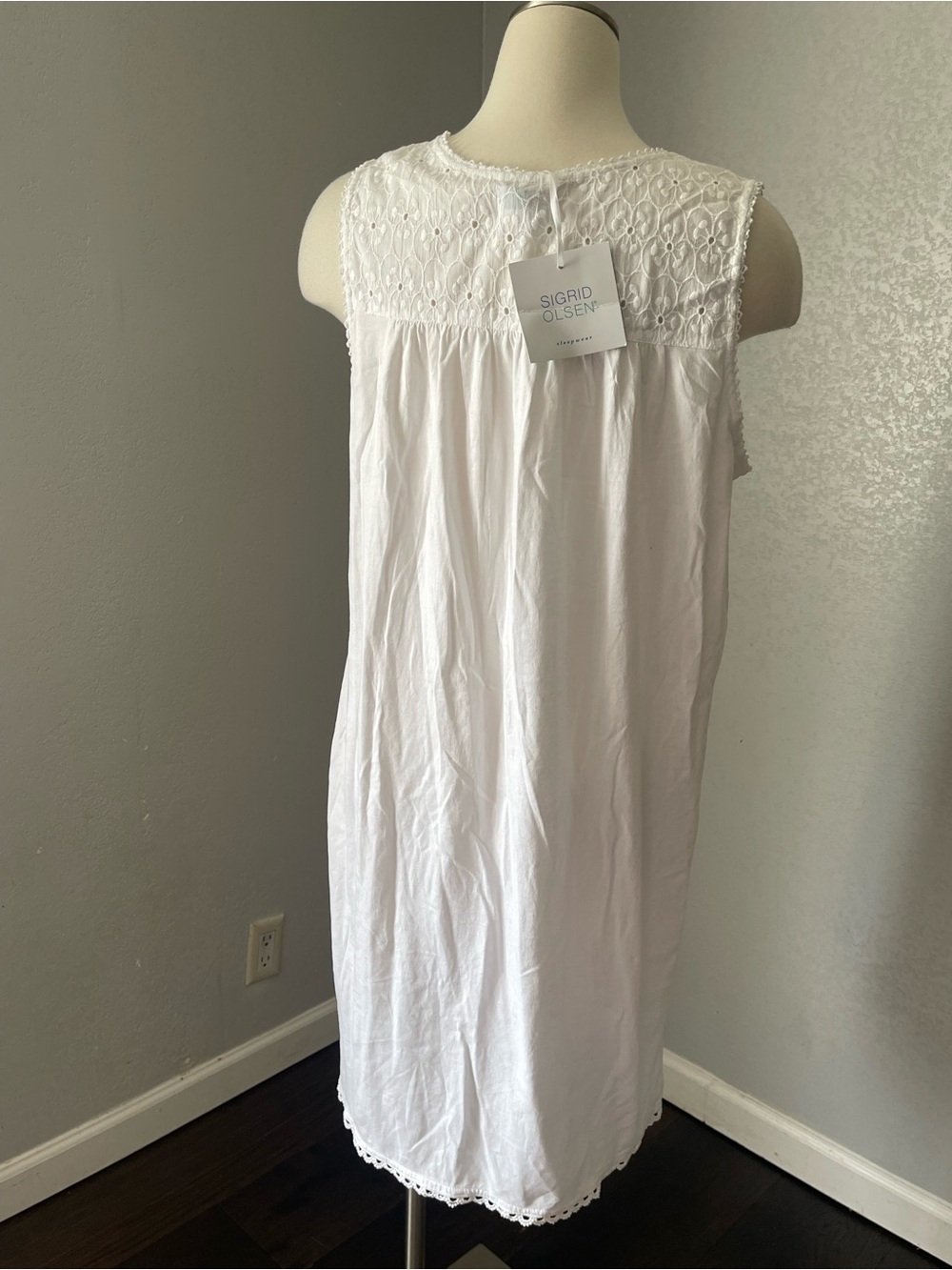 Sigrid Olsen White Eyelet Trim Cotton Chemise Slip - Picture 5 of 7